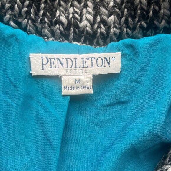 Pendleton Black Gray Marled Sweater Coat 3 Button Med Petite Wool Blend Grandma - Picture 8 of 11